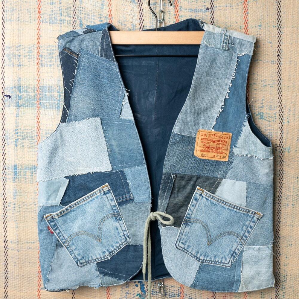Custom Upcycled Patchwork Vest – Vintage Rework, One-of-One Handmade size medium